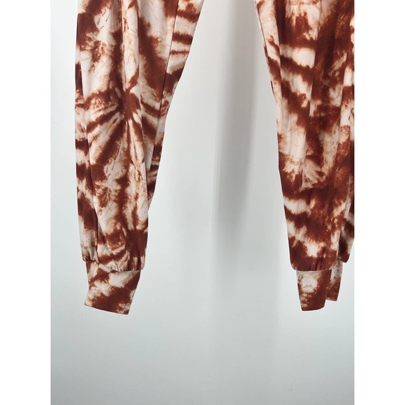 Saturdaze Pajama Set Naughty Tie Dye Rust Cream Pants and Cropped Top Sequins L - Picture 10 of 10